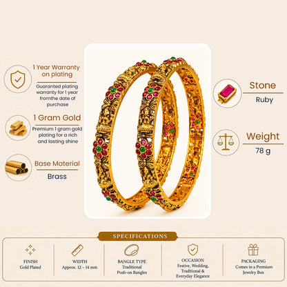 Swarna Pallavi Paired Bangle | Gold-Plated Golden Blossom Bangle Set V-2483