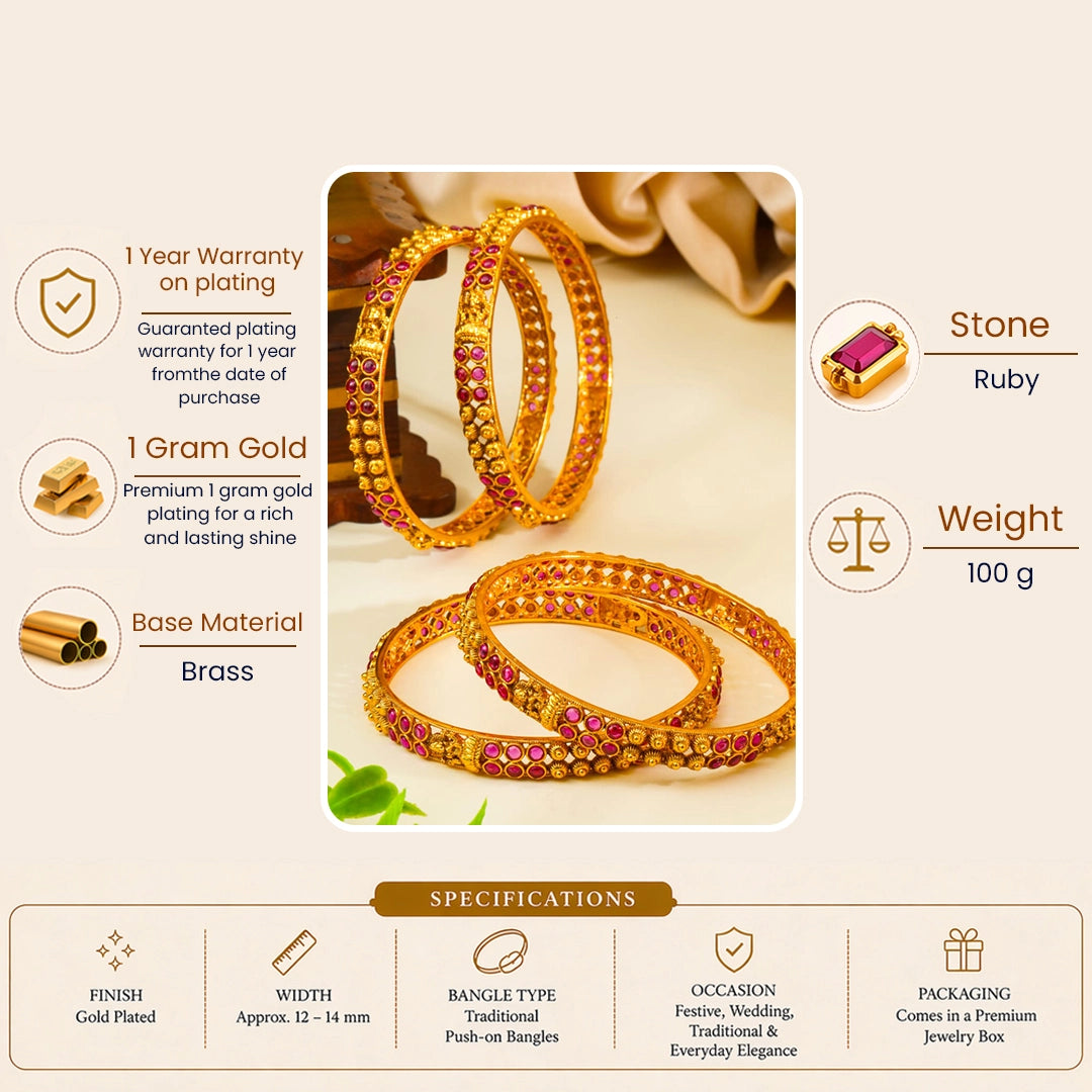 Sridevi Mangala Valayal Paired Bangle | Gold-Plated Auspicious Goddess Bangle V-2484