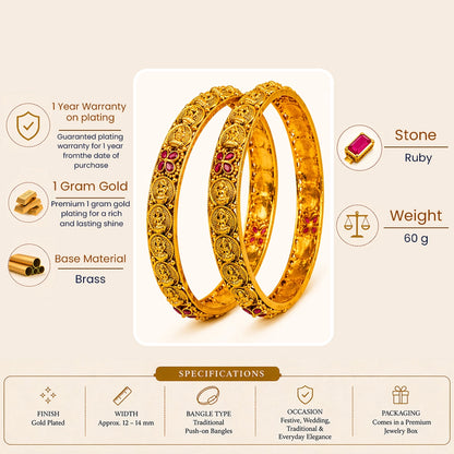 Kanaka Valai Paired Bangle | Gold-Plated Sacred Gold Temple Bangle Set V-2499