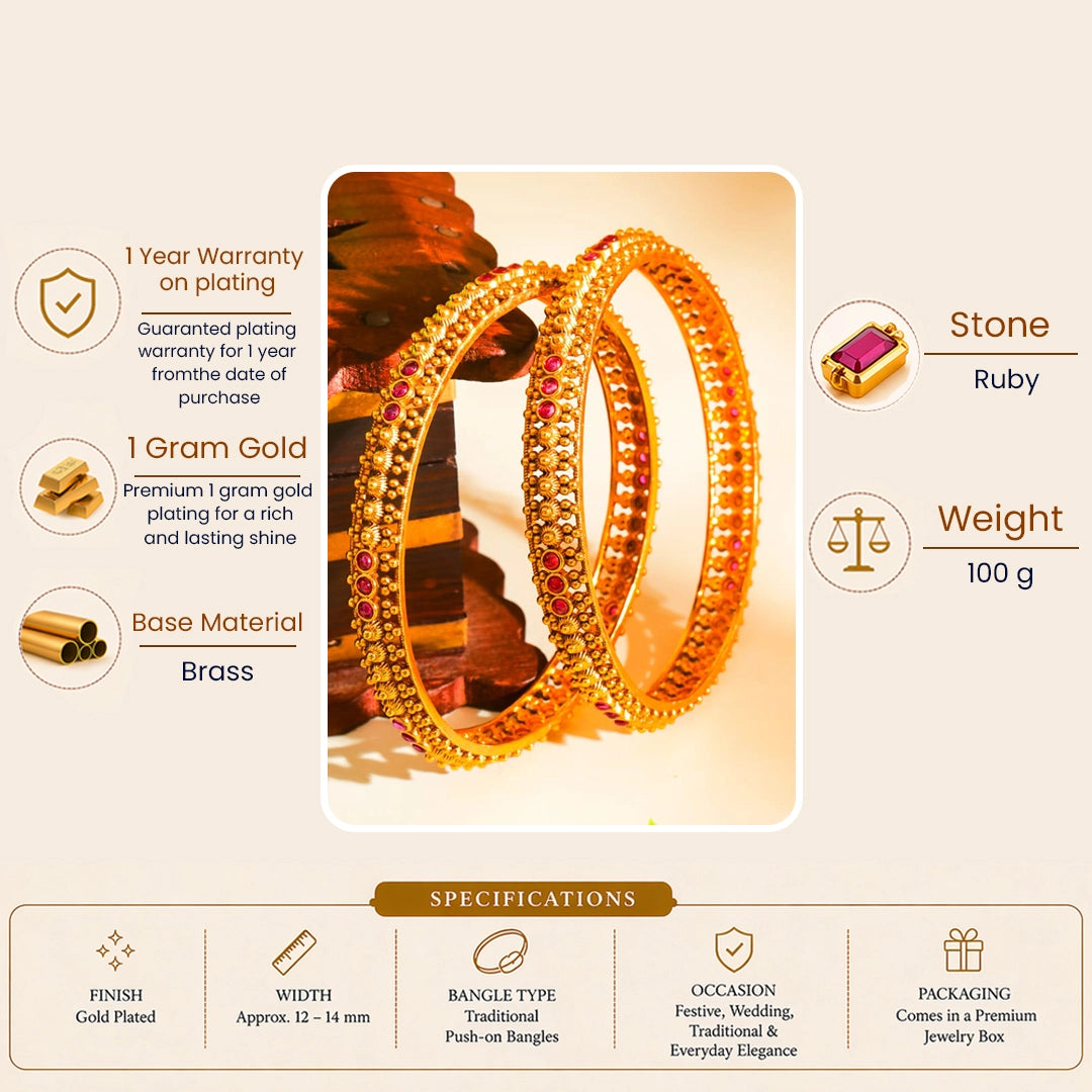 Thiruvabharana Kaappu Paired Bangle | Gold-Plated Sacred Deity Bangle Set V-2486