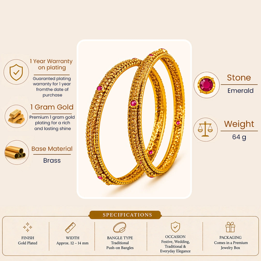 Kamakshi Shobha Paired Bangle | Gold-Plated Kanchipuram Goddess Bangle Set V-2565