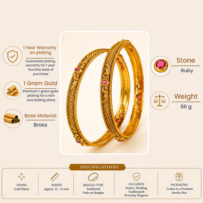 Lakshmi Archana Paired Bangle | Gold-Plated Goddess Worship Temple Bangle Set V-2567