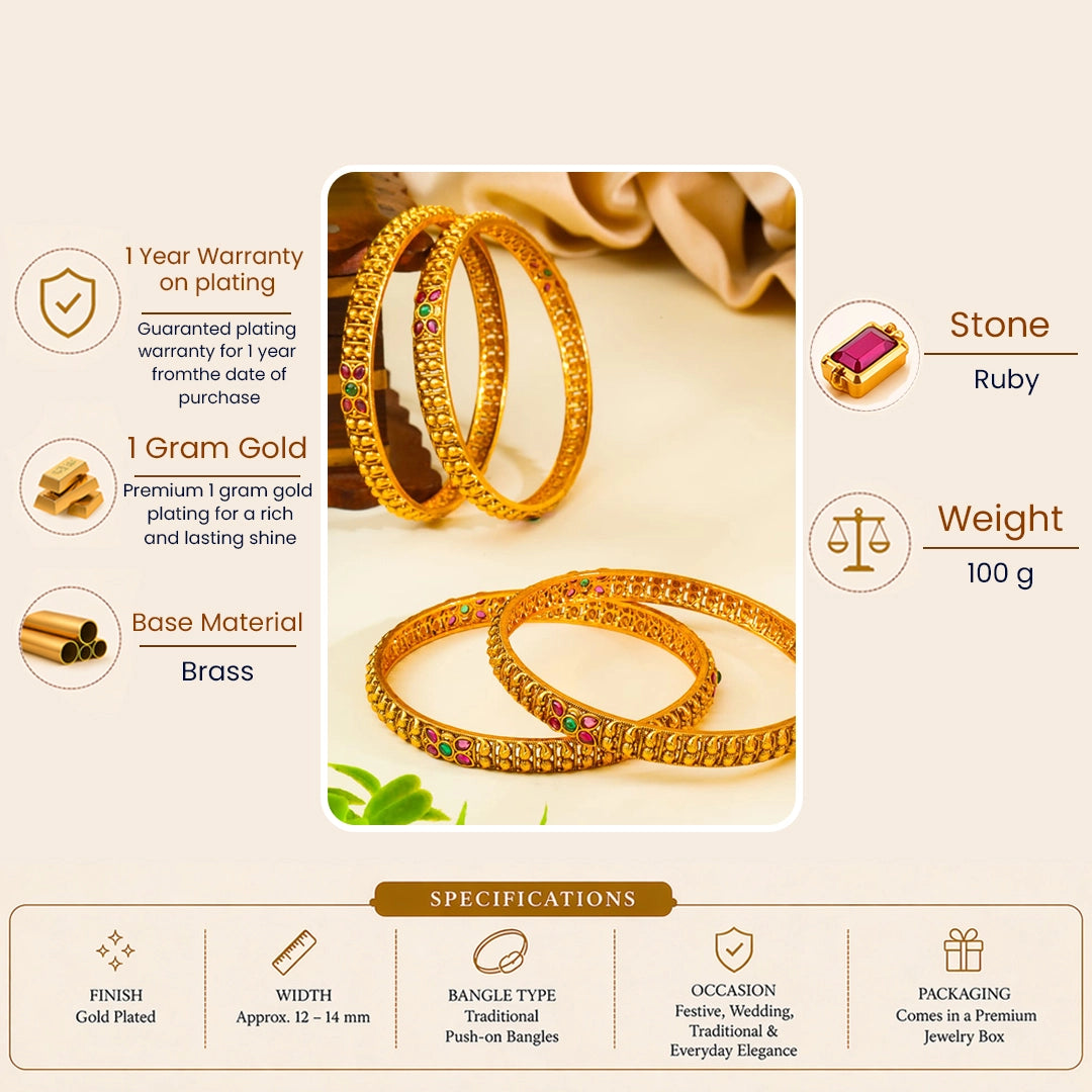 Yashasvi Kankana Paired Bangle | Gold-Plated Glorious Temple Bangle Set V-2568