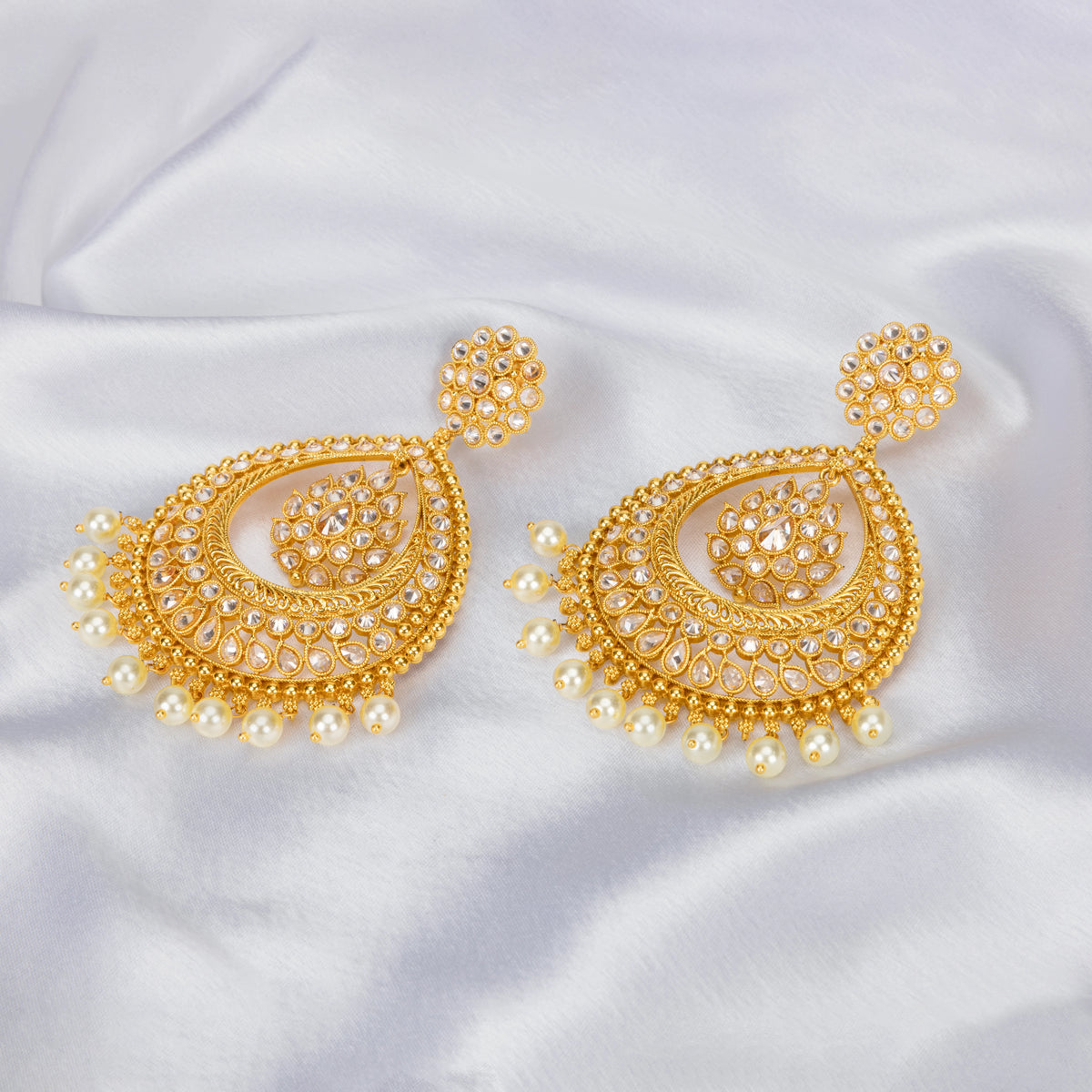 Gold-Plated Jhumka with White Stone  C-309