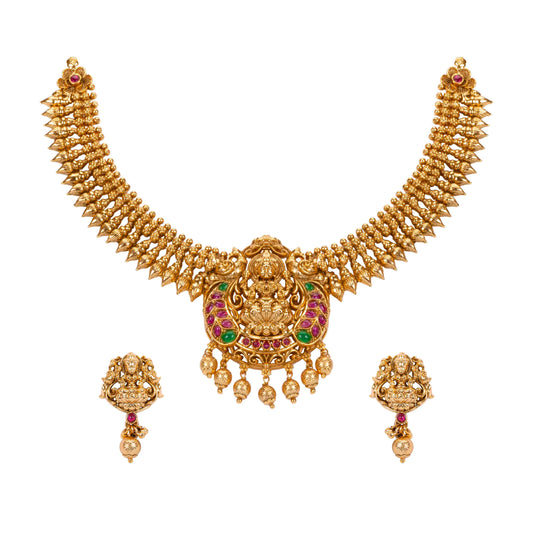 Gold Lakshmi Temple Necklace Set