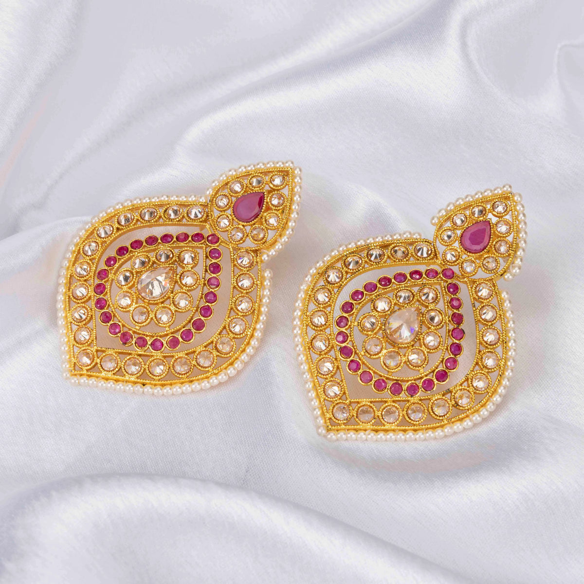 Antique Leaf Petal Gold-Plated Jhumka C-494