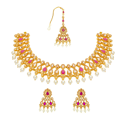 Elegant Kundan and Pearl Choker Necklace Set