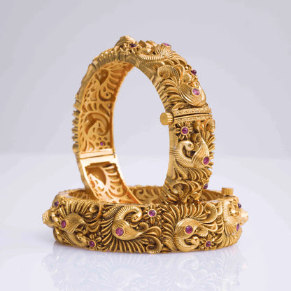 Royal Peacock Temple Bangle in Antique Gold V-1261