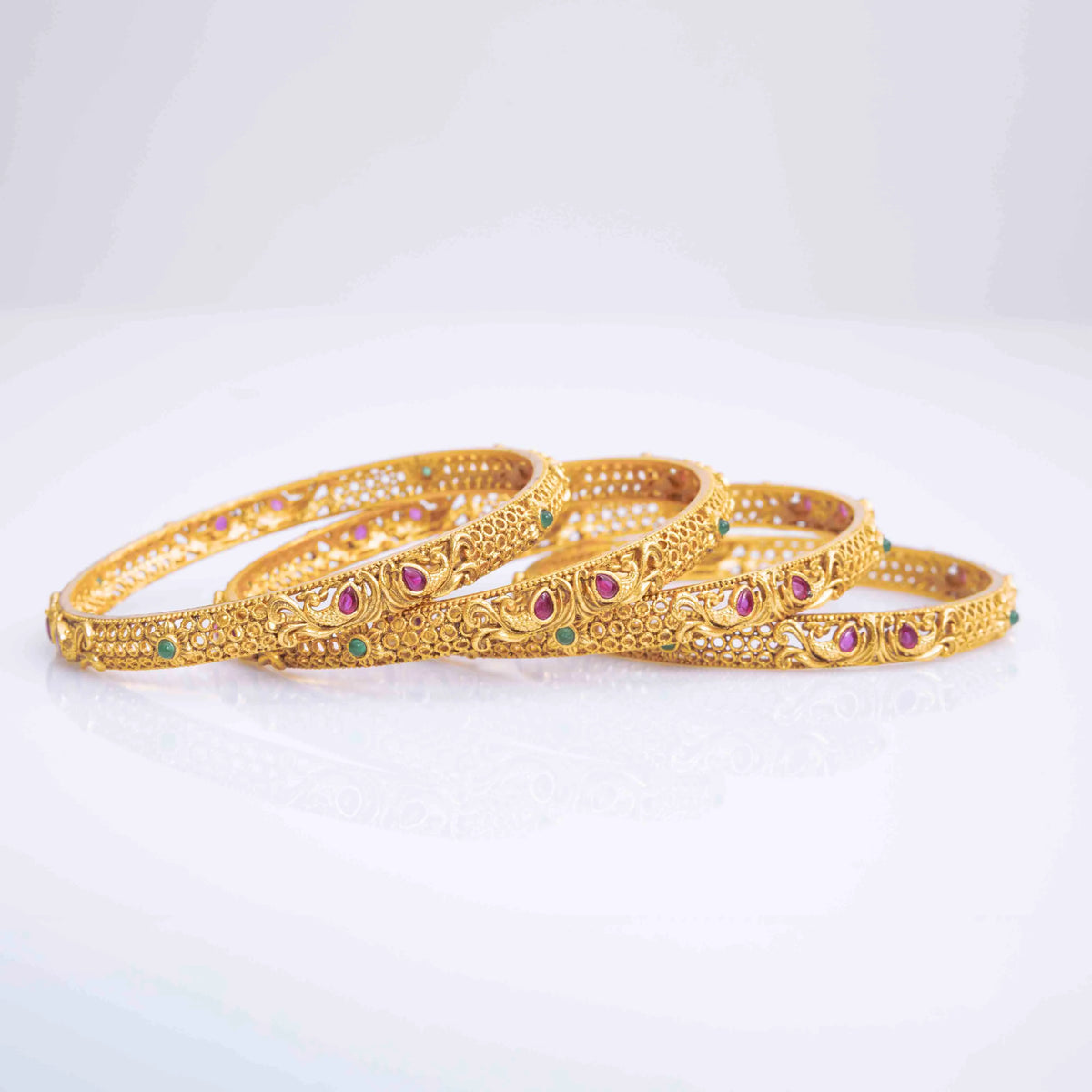 Regal Peacock Gold-Plated Antique Bangles V-864