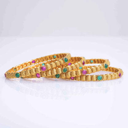 Gold-Plated Textured Bangles  V-1245