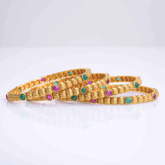 Gold-Plated Textured Bangles  V-1245