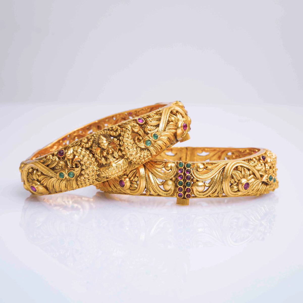 Divine Lakshmi Antique Gold-Plated Temple Bangle V-442
