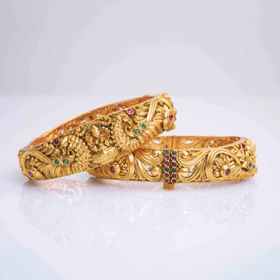 Divine Lakshmi Antique Gold-Plated Temple Bangle V-442