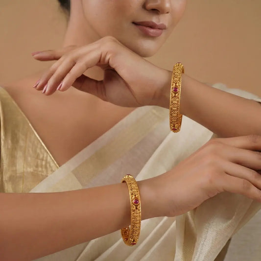 Andal Pushpa Kankana Paired Bangle | Gold-Plated Goddess Flower Bangle Set