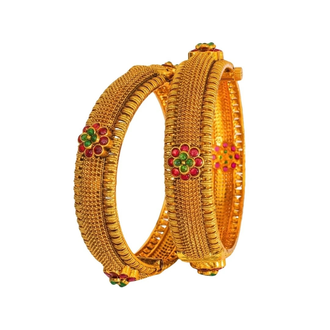 Antique Temple Gold plated bangles with Kemp Stones