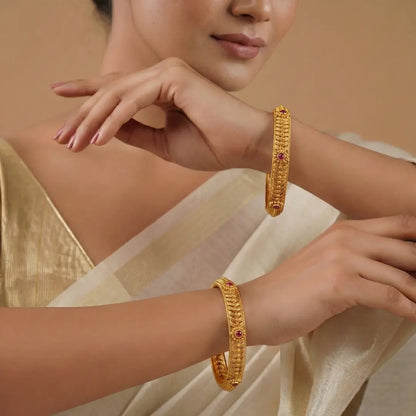 Kamakshi Shobha Paired Bangle | Gold-Plated Kanchipuram Goddess Bangle Set V-2565