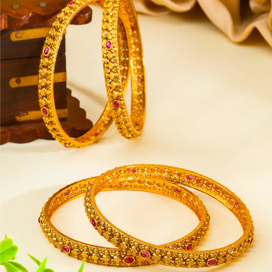 
Shakti Kankana Paired Bangle | Gold-Plated Divine Power Temple Bangle Set