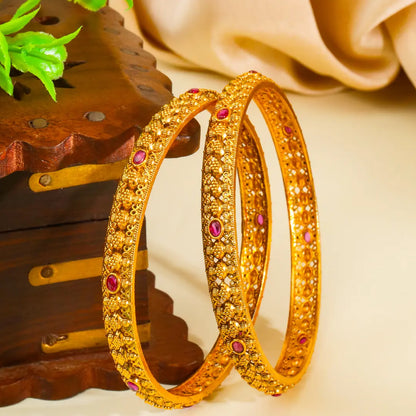 
Shakti Kankana Paired Bangle | Gold-Plated Divine Power Temple Bangle Set