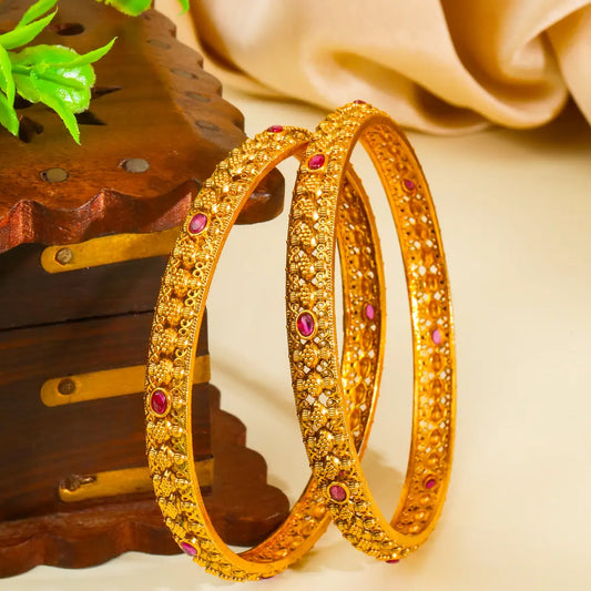 
Shakti Kankana Paired Bangle | Gold-Plated Divine Power Temple Bangle Set
