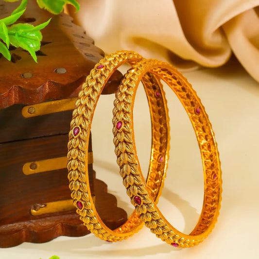 Devi Alankara Valayal Paired Bangle | Gold-Plated Goddess Adornment Bangle V-2564