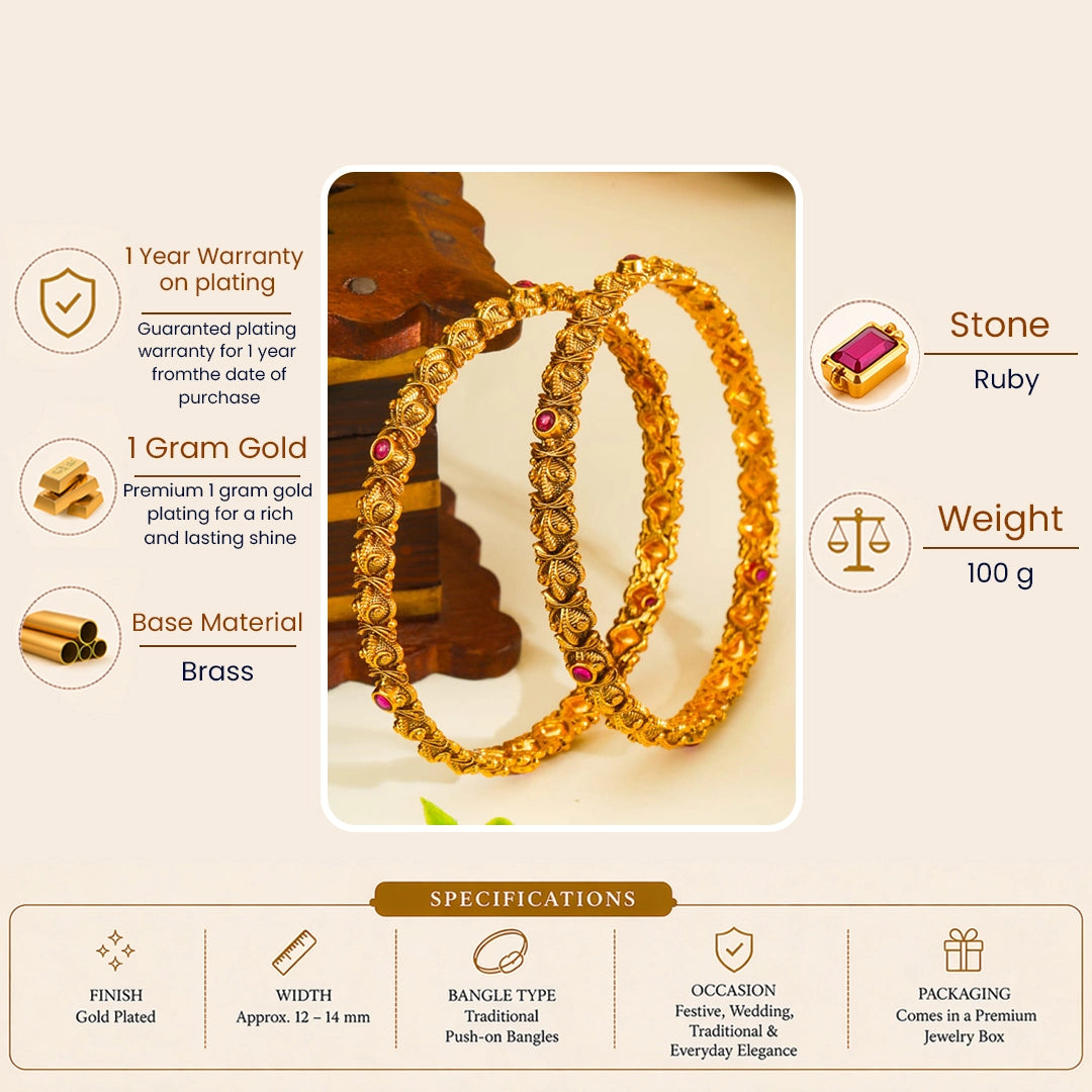Meenakshi Rekha Valayal Paired Bangle | Gold-Plated Fish Eye Goddess Bangle V-2333